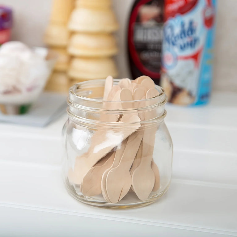 100Pcs Disposable Birch Wood Ice Cream Dessert Mini Spoons Party Set