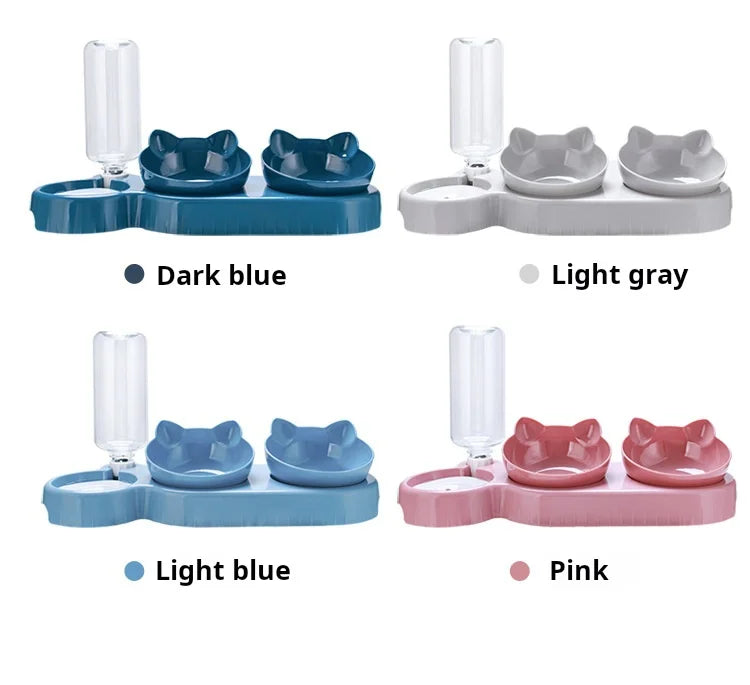 3 in 1 Tilted Cat Bowl Set with Water Feeder Raised Design