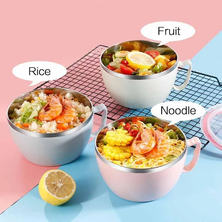 Portable Stainless Steel Noodle Bowl Double Insulated Leakproof Lunch Container 900ml