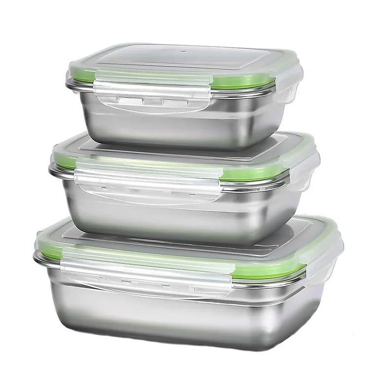 304 Stainless Steel Food Grade Leak Proof Silicone Lid Bento Lunch Box Set Storage Container