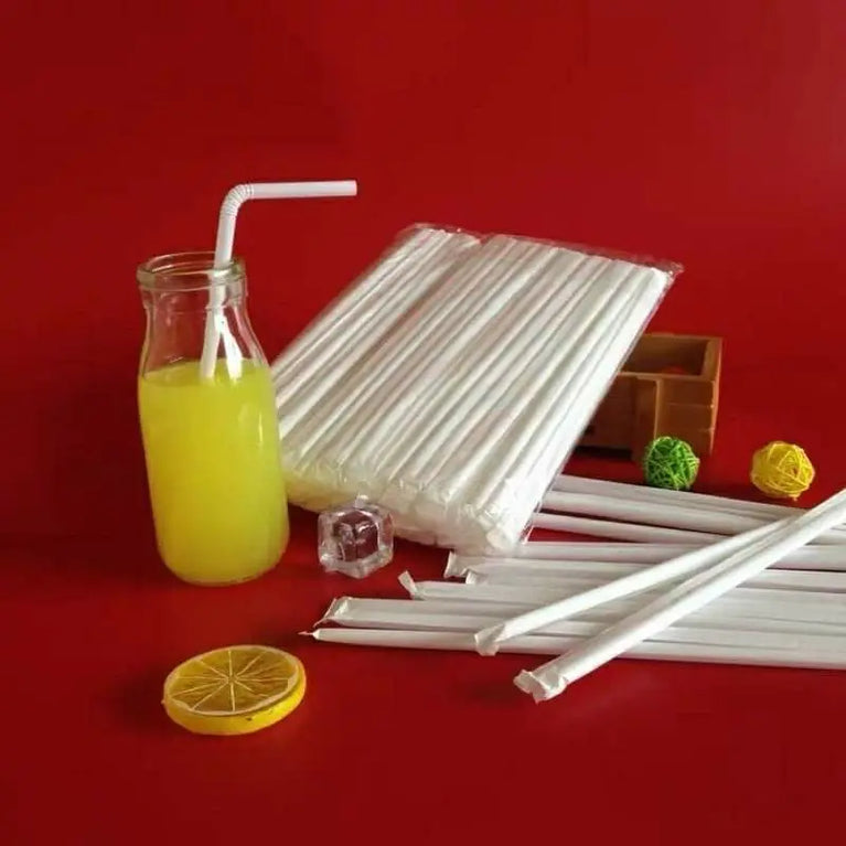 100PCS Disposable Straws White Individually Packaged for Drinks