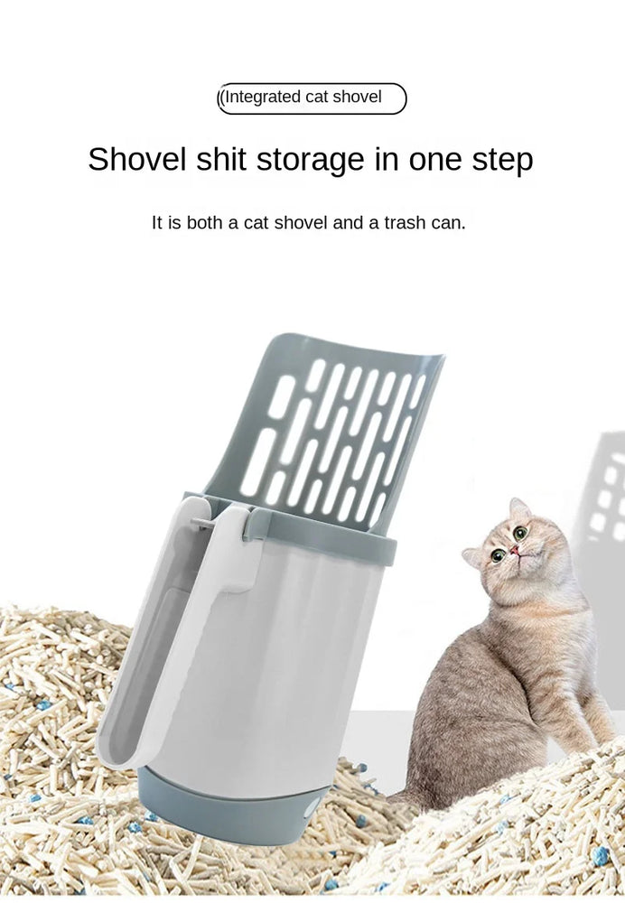 2-in-1 Cat Litter Scoop with Integrated Trash Bin | Portable Waste Management System