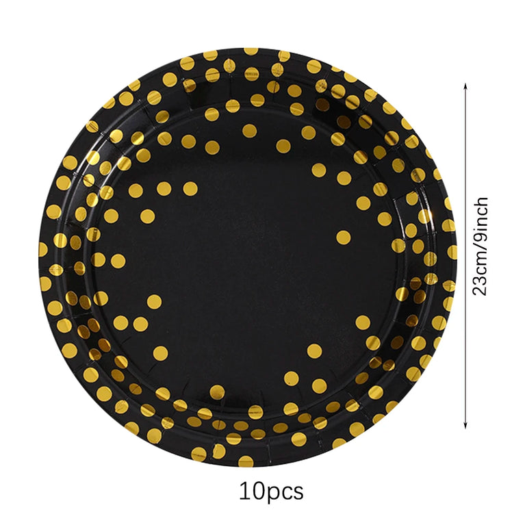 Black Gold Birthday Disposable Tableware Set Party Wedding Decoration Kit