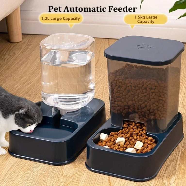 Large Capacity Pet Automatic Feeder 1.5L Food And Water Dispenser Set For Cats