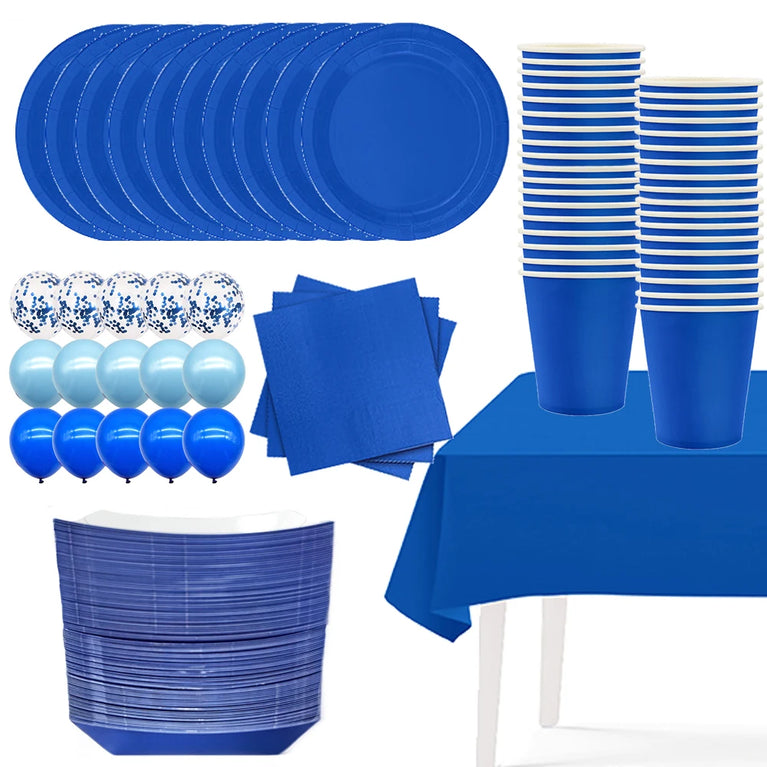Solid Dark Blue Theme Disposable Tableware Set Party Decoration Kit