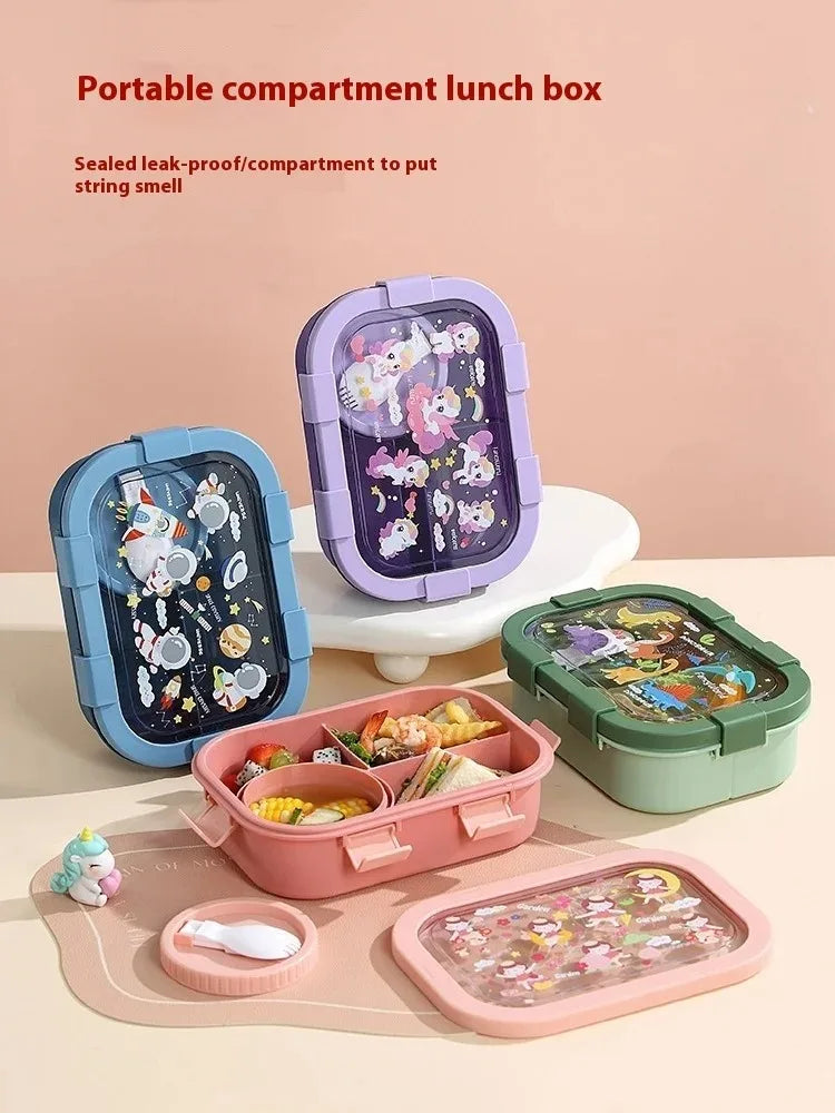 1000/1350ml Cartoon Lunch Box Leakproof Bento Container with Soup Bowl Portable Food Storage Box