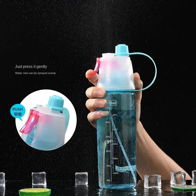 600ML Sports Spray Water Bottle Mist Cooling Gym Hiking Bottle