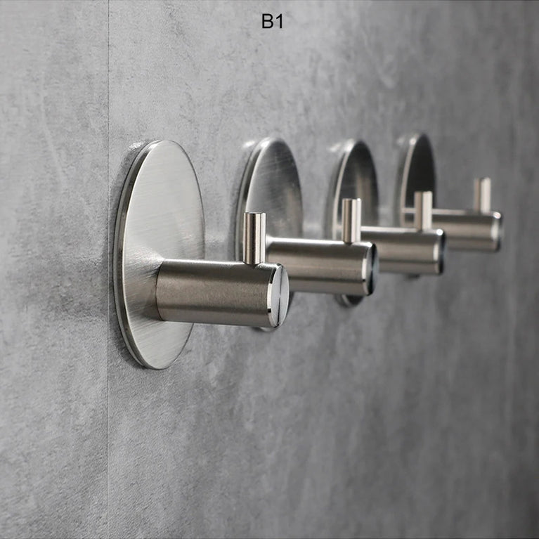 Self Adhesive Wall Hook Stainless Steel Towel Rack Bathroom Hardware Shelf Robe Hooks Hanger Shower Shelf Hanging Accessories