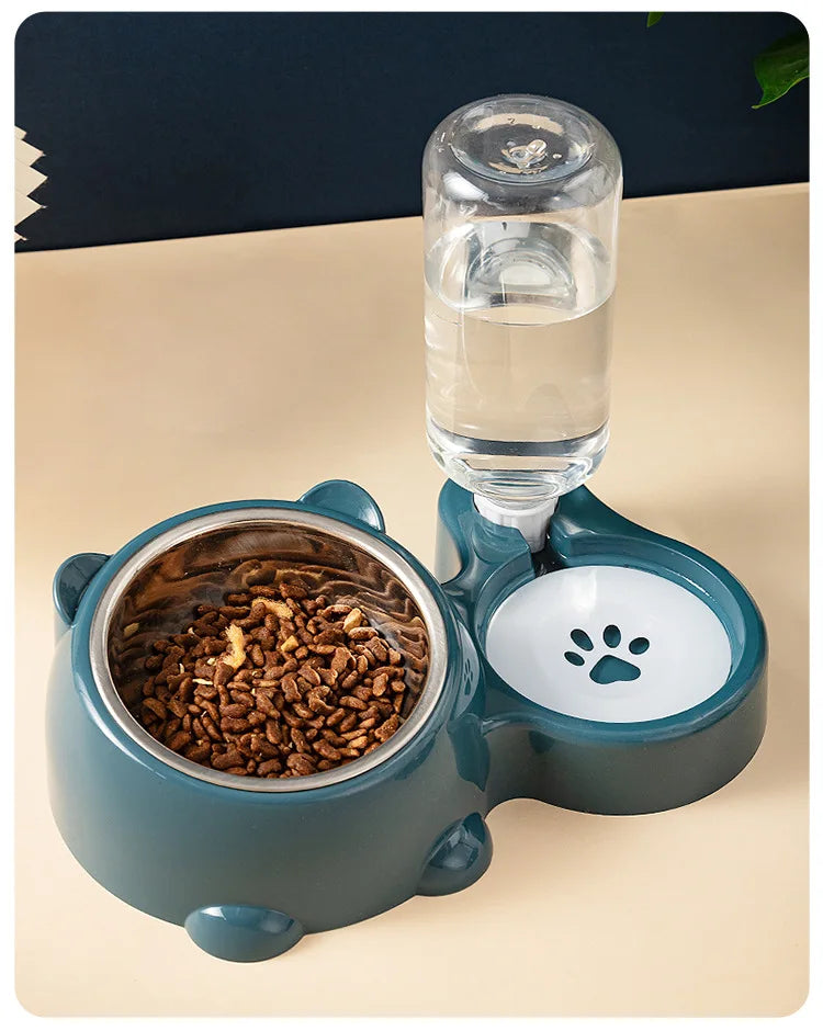 Double Raised Anti-Slip Cat Dog Bowl with Water Feeder System