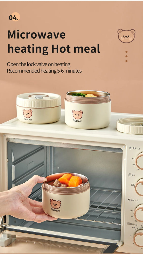 304 Stainless Steel Thermal Bento Lunch Box Leakproof Insulated Food Container