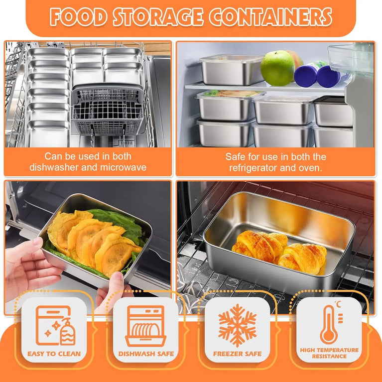 STAINLESS STEEL FOOD STORAGE CONTAINER WITH LID FOR FRESH FOOD STORAGE