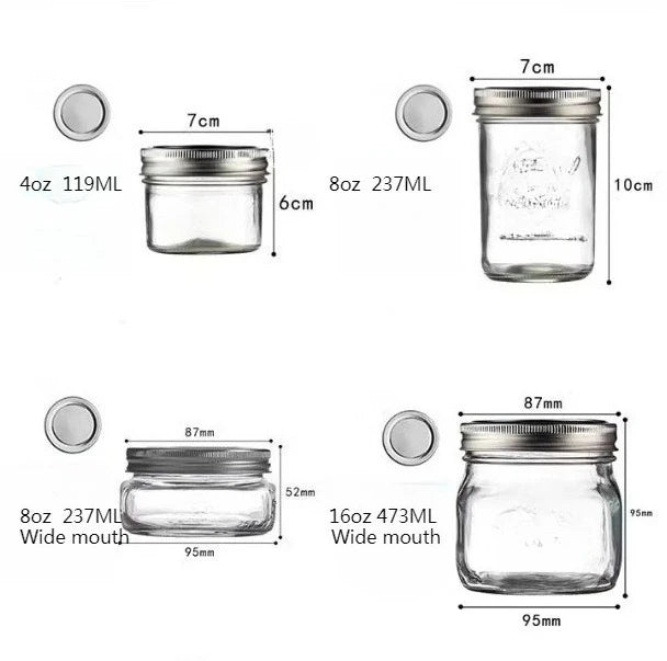 Wide Mouth Mason Jars with Lids Glass Food Storage Container for Meal Prep