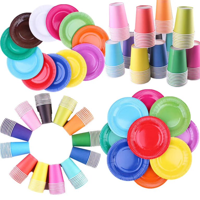 Solid Color Disposable Tableware Set Plates Cups Party Wedding Decoration Kit