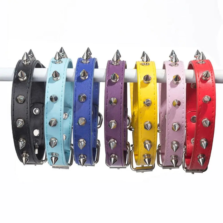 Pet Products Leather Cat Dog Collar Colorful Adjustable Spiked Studded Neck Strap