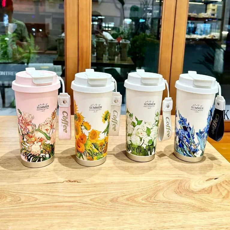 500ml Insulated Stainless Steel Tumbler Mug with Straw Handle