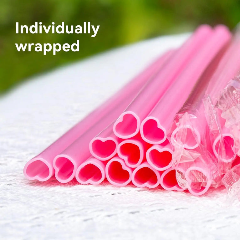 Heart Shaped Pink Straw Disposable Cute Drinking Straws for Party Wedding Cocktail Supplies