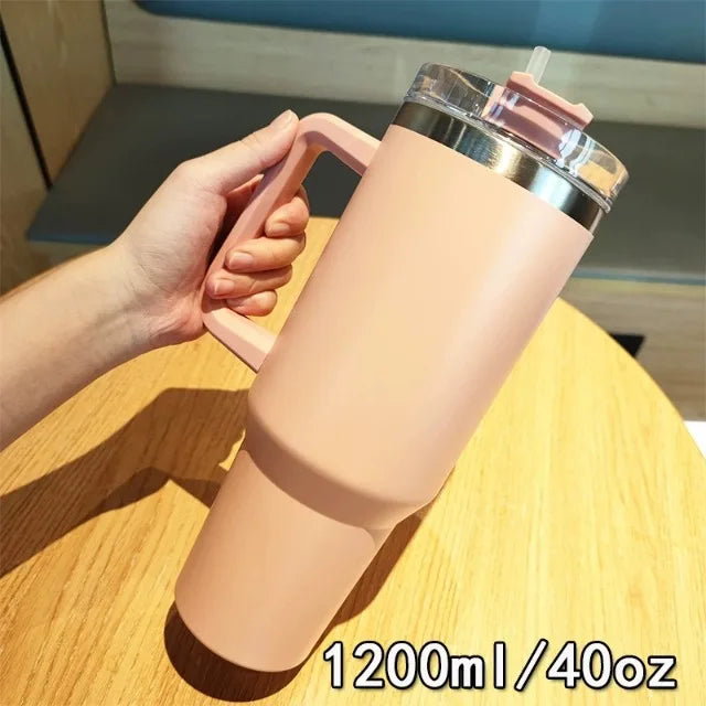 40OZ Stainless Steel Insulated Vacuum Waterbottle With Handle Straw Cup