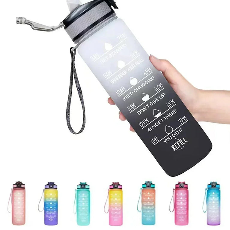 1000ML Motivational Time Marker Sports Waterbottle Leakproof Gym Bottle