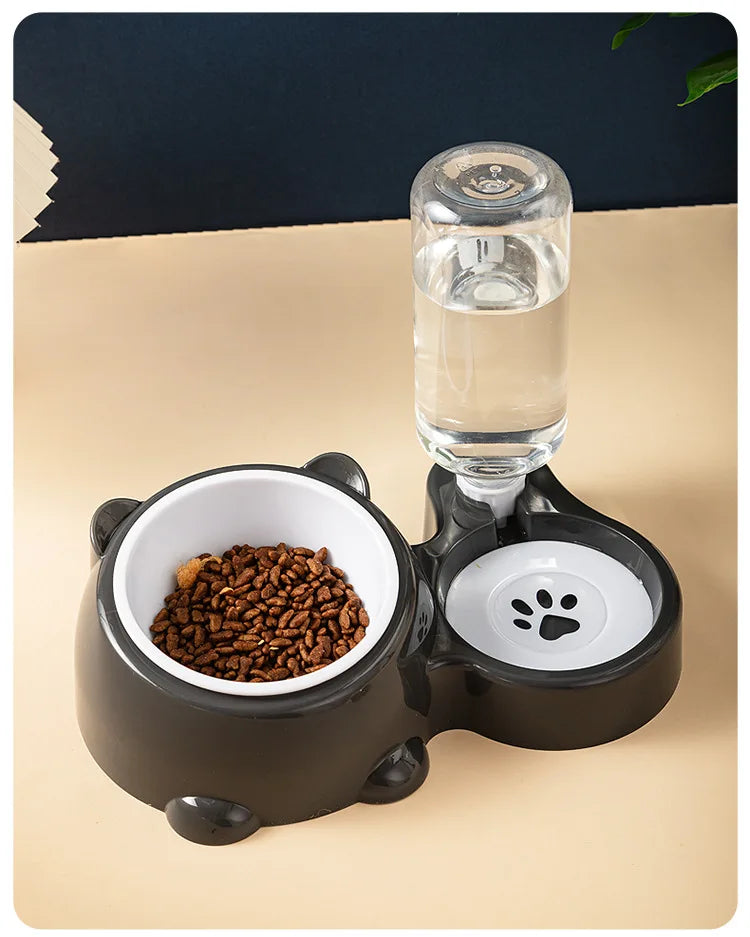 Double Raised Anti-Slip Cat Dog Bowl with Water Feeder System