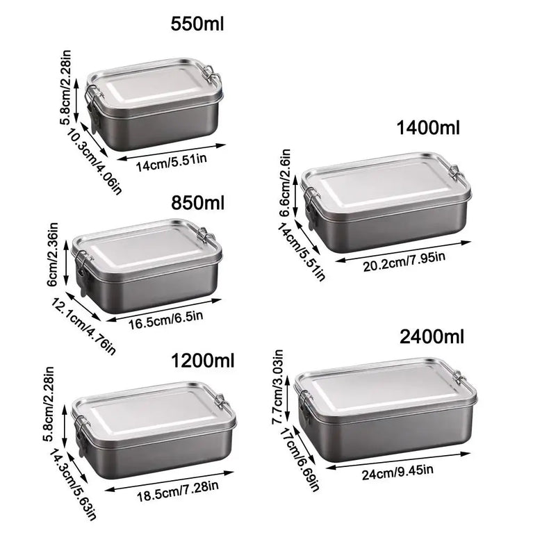 Stainless Steel Leakproof Bento Lunch Box Large Capacity Square Food Container with Lock Clips for Travel and Outdoor Use