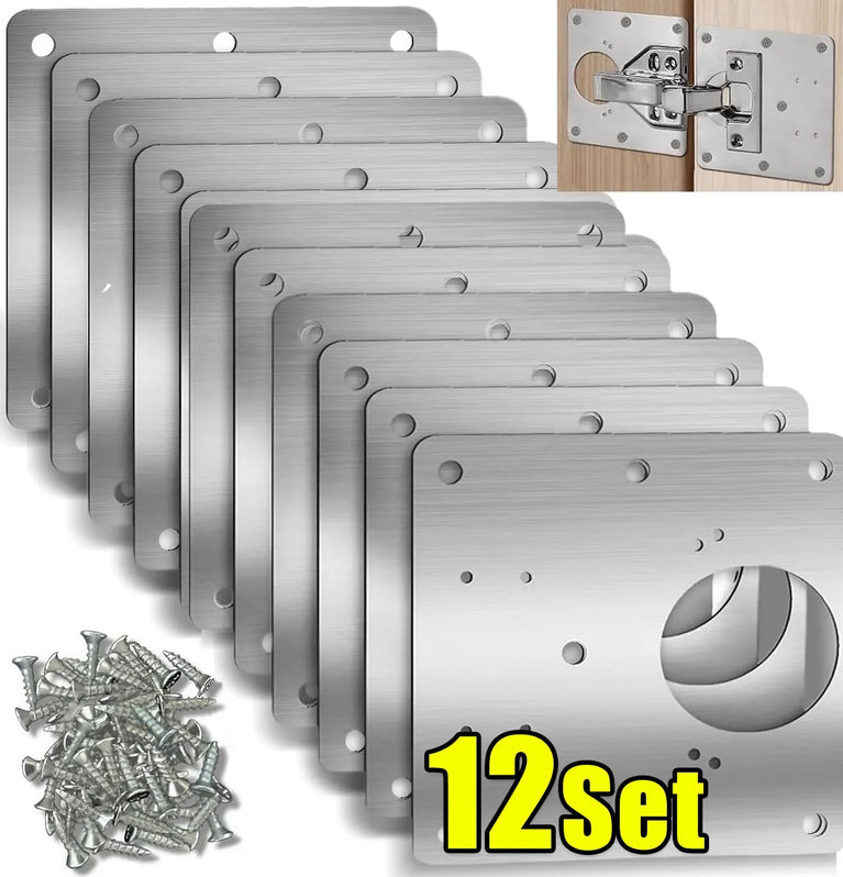 Stainless Steel Hinge Repair Plate Set | Cabinet Door Mounting & Flat Fixing Brackets
