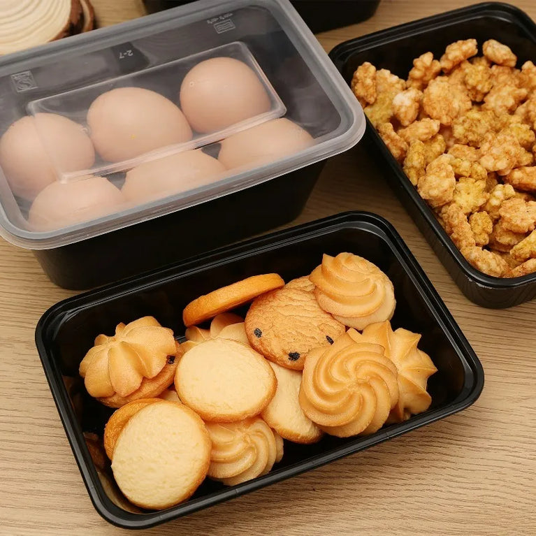 Black Disposable Bento Box Set | Minimalist Microwave-Safe Food Containers