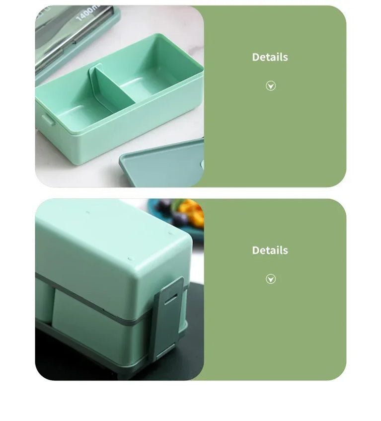 Portable Leakproof Microwave Lunch Box 700/1400ML with Spoon Bento Container