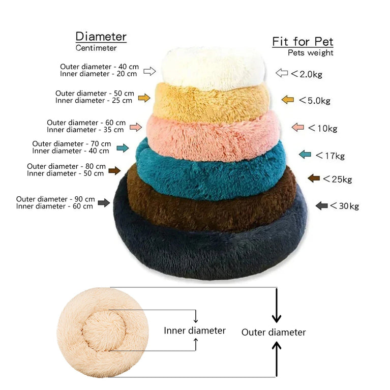 Round Plush Environment Friendly Dog Bed 40-90cm Soft Warm Pet Sleeping Nest