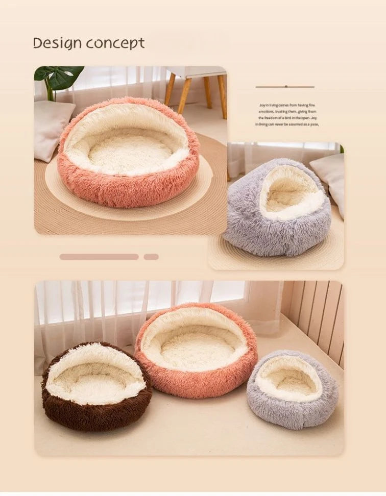 2 in 1 Soft Plush Pet Bed 50CM Round Cat Sleeping Nest Cave BedPs
