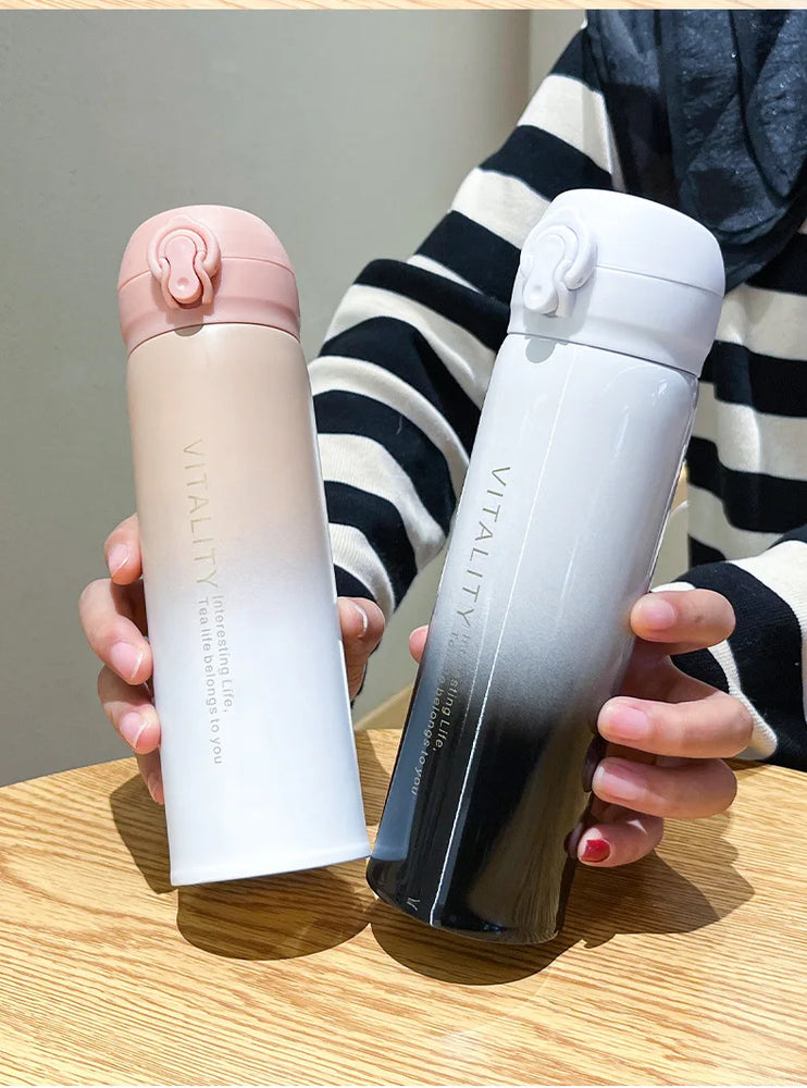 500ml Gradient Stainless Steel Insulated Water Bottle Flip Lid