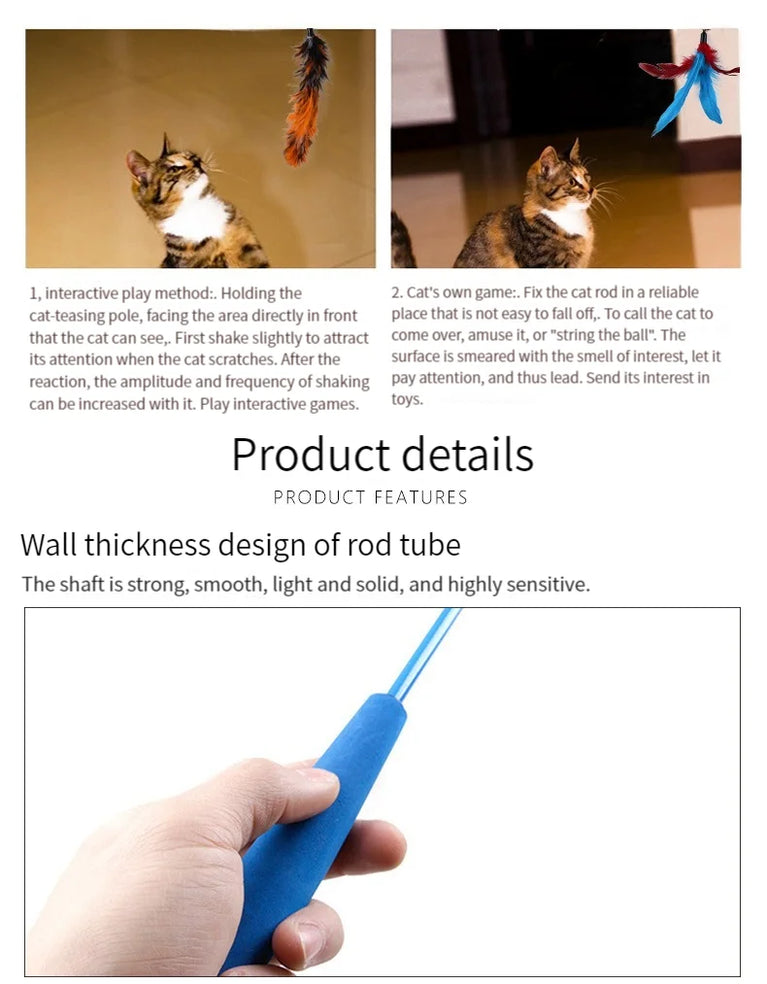 11pcs Replacement Cat Feather Toy Set Retractable Stick Kit Toy