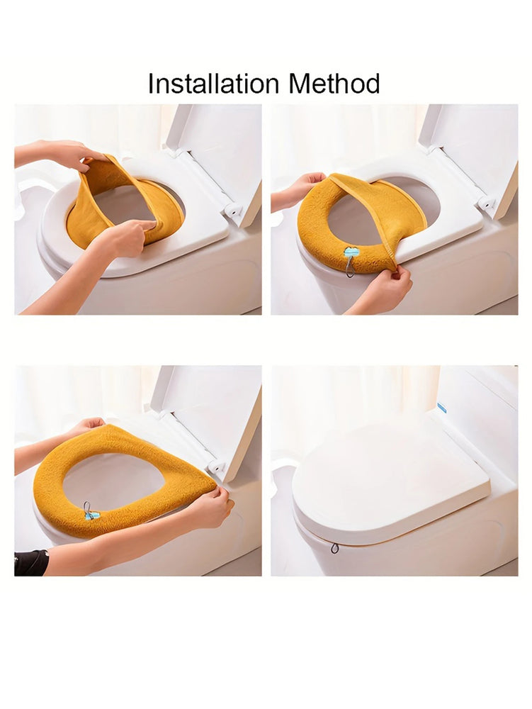 Premium Thickened Toilet Seat Cover with Handle | Soft-Touch Polyester Bathroom Comfort