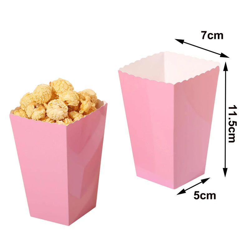 10Pcs Solid Color Popcorn Boxes Paper Food Trays Gift Bags With Handles Party Supplies Set