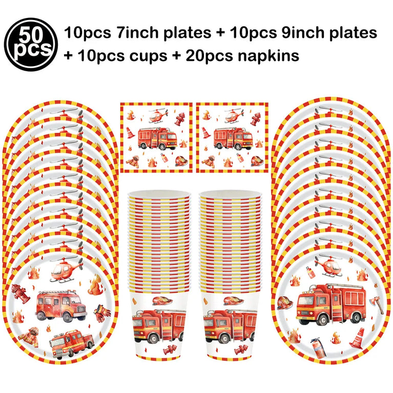Firetruck Birthday Party Supplies Fire Truck Theme Disposable Tableware Set