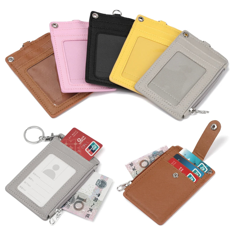 Fashion PU Leather Card Holder | Compact Coin Purse & ID Wallet with Keychain