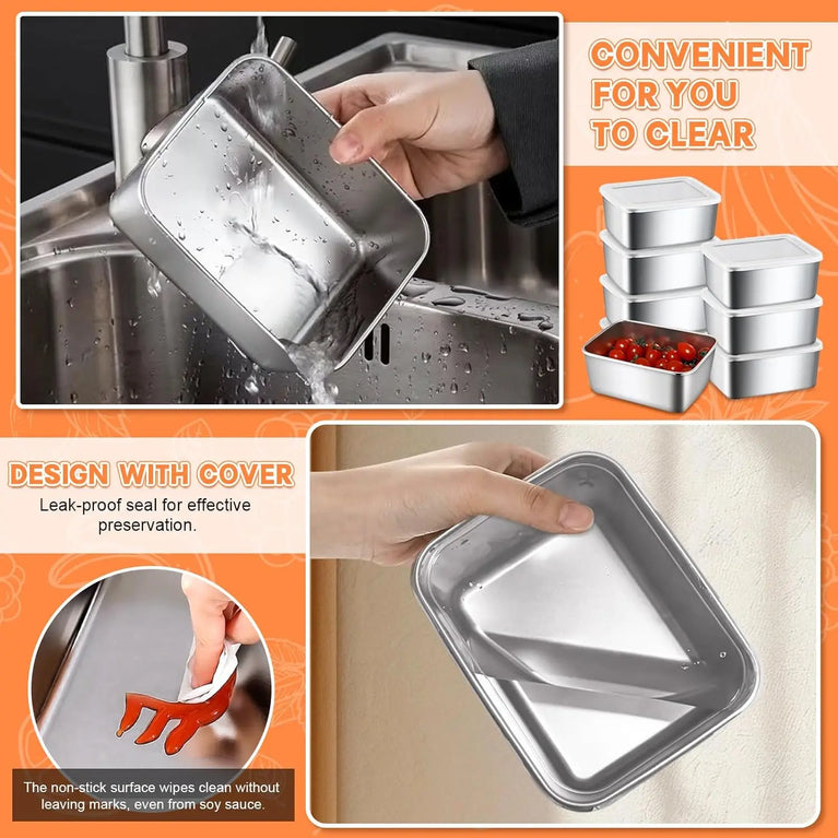STAINLESS STEEL FOOD STORAGE CONTAINER WITH LID FOR FRESH FOOD STORAGE