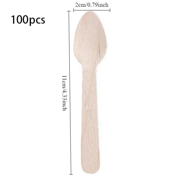 100Pcs Disposable Mini Wooden Ice Cream Spoon Dessert Party Set Tool