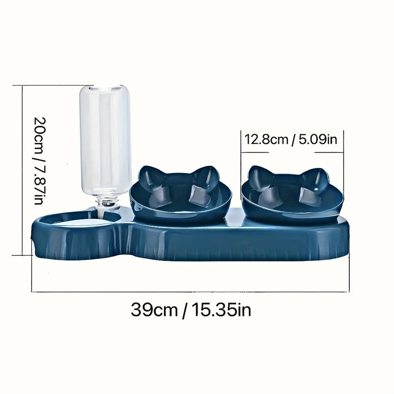 3 in 1 Tilted Cat Bowl Set with Water Feeder Raised Design