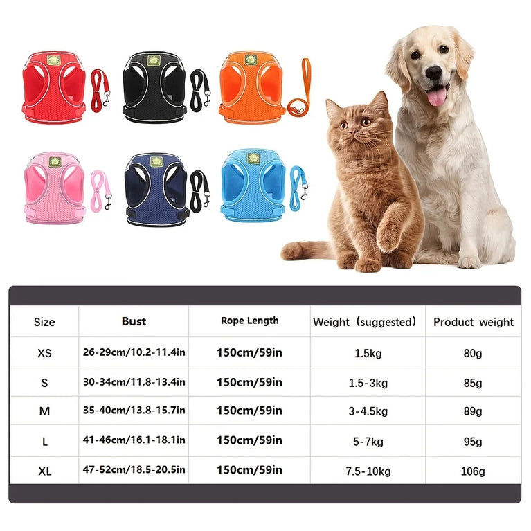 Reflective Breathable Mesh Puppy Dog Harness And Leash Set No Pull Vest