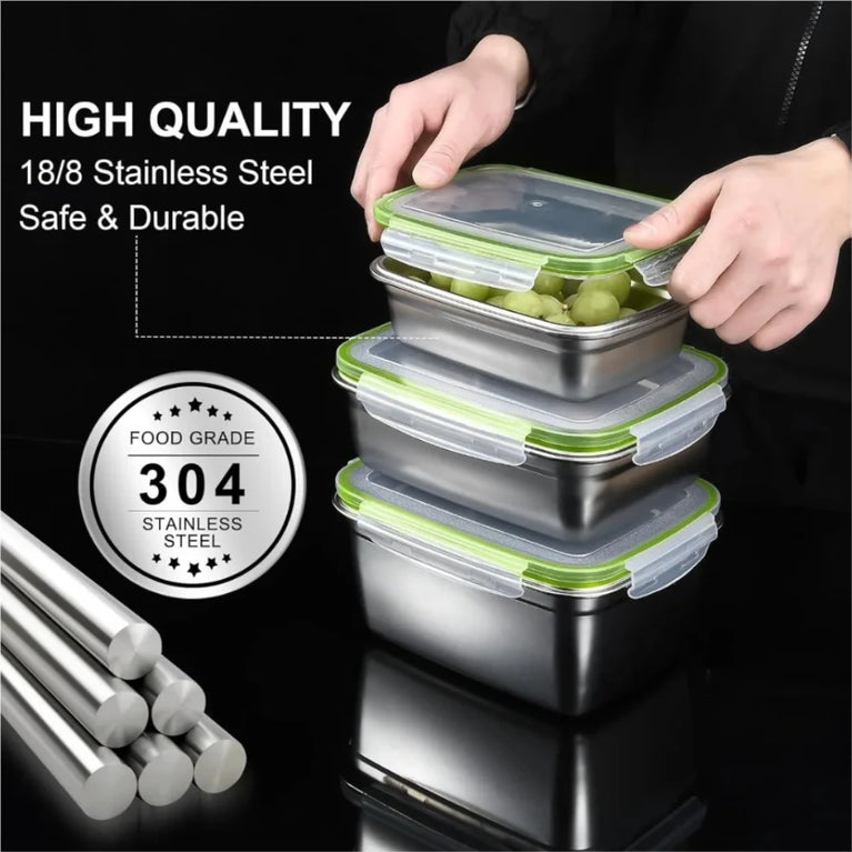 304 Stainless Steel Food Grade Leak Proof Silicone Lid Bento Lunch Box Set Storage Container