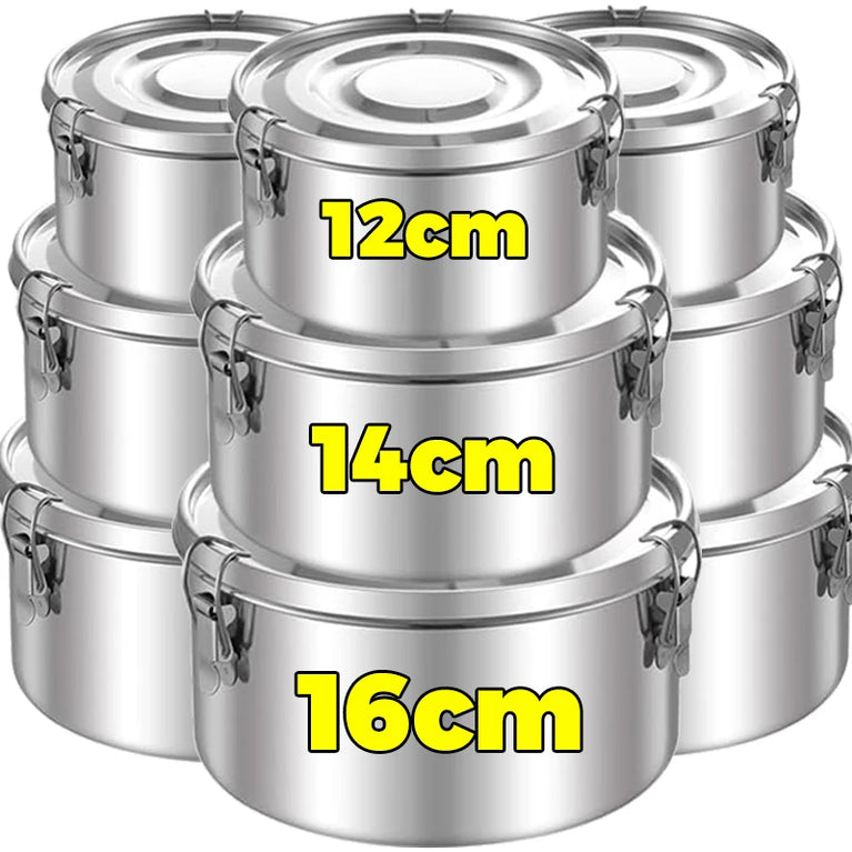 Stainless Steel Fresh Keep Round Sealed Lunch Box Buckle Food Container Fruit Salad Organizer for Refrigerator Storage
