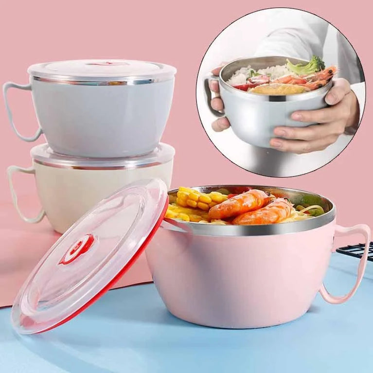 Portable Stainless Steel Noodle Bowl Double Insulated Leakproof Lunch Container 900ml