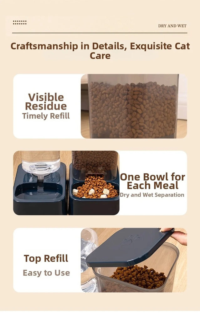 Large Capacity Pet Automatic Feeder 1.5L Food And Water Dispenser Set For Cats
