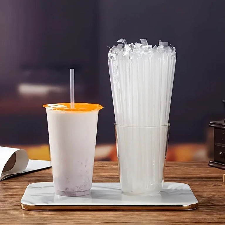 100PCS Transparent Disposable Drinking Straws for Milk Tea Coffee Smoothies