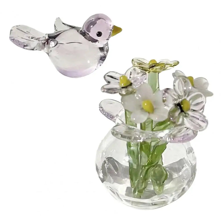 Miniature Hand-Blown Glass Flower Figurine | Exquisite Crystal Bouquet Decor