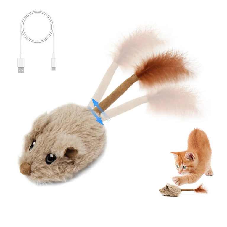 Rechargeable Motion Mouse Cat Toy Automatic Tail Wagging Interactive Sound Moving Pet Toy