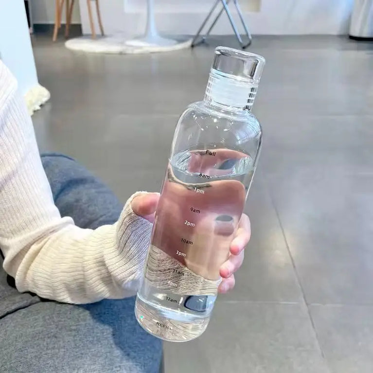 500/750ml PC Plastic Time Marker Water Bottle Leakproof Gym Sport Large Capacity Drink Bottle with Lid