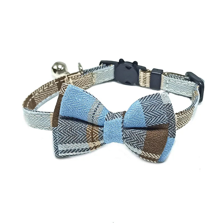 Pet Breakaway Cat Collar Bow Tie Bell Cute Plaid Adjustable