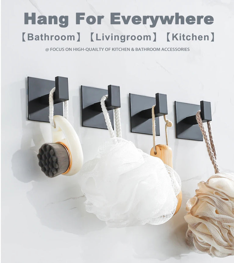 Black Self-Adhesive Wall Hooks For Hanging Keys Clothes Hanger Door Metal Robe Hook Coat Rack Towel Holder Bathroom Accessories