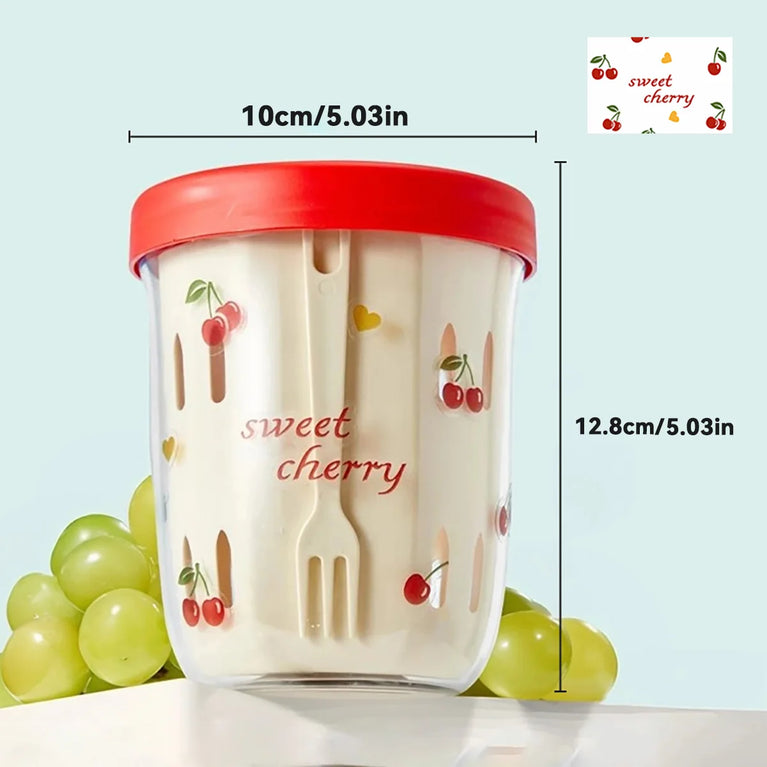 Double Wall Salad Cup Portable Leakproof Oat Breakfast Container Fork Handle
